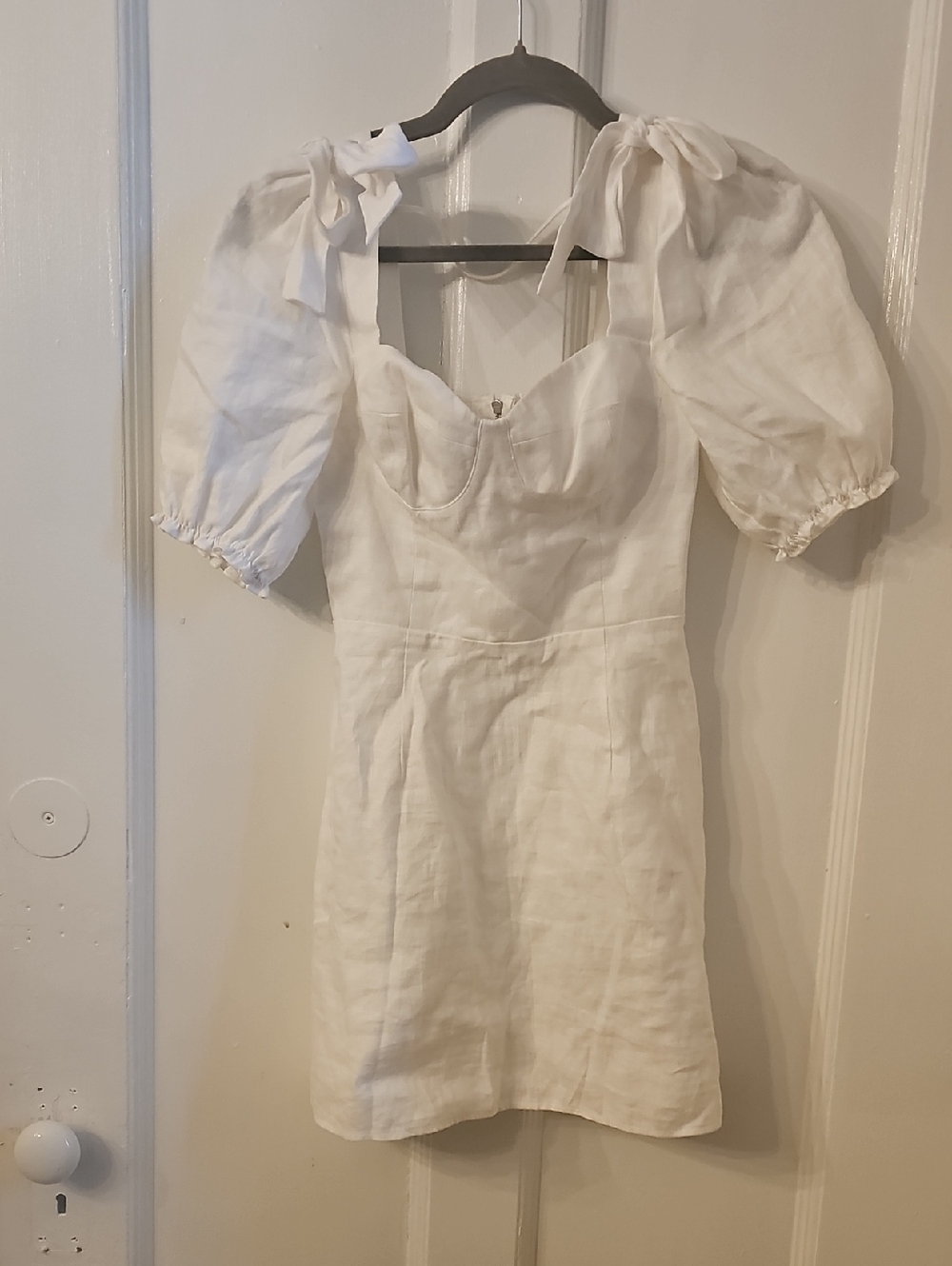 Reformation White Puff-Sleeve Linen Mini Dress Size 0